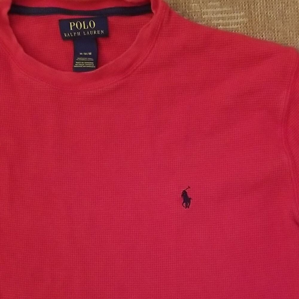 Polo Ralph Lauren Shirt Mens M Red Long Sleeve Crew Neck Classic Fit Cotton Pony - Picture 3 of 6
